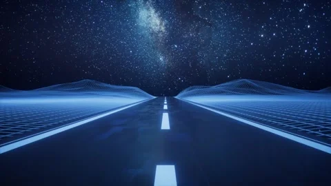 A mesmerizing journey along a glowing digital highway under a starry night .. Stock Footage 332317115