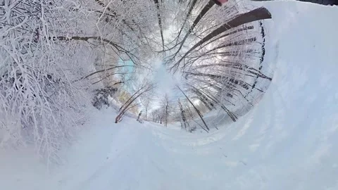 Mesmerizing Journey through a Snowy Forest A 360-Degree Winter Wonderland Stock Footage 265677144