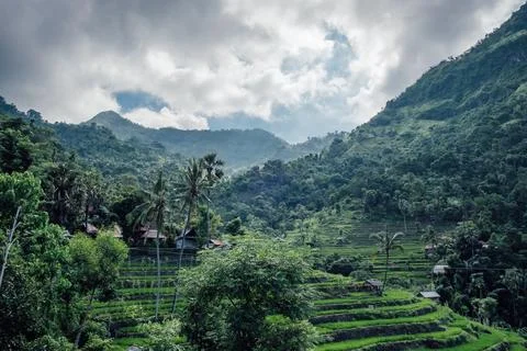 Mesmerizing light effect in the mountains of Bali Stock Photos