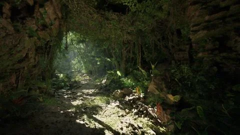 A mesmerizing light-filled tunnel in New Zealand. mountain path イラスト素材