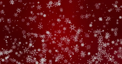 A Mesmerizing Loop of Beautiful Snowflakes Gently Falling Against a Vibrant Red Stock Footage 320110074