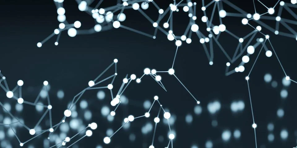 A mesmerizing network of blue and white dots in a 3D rendered illustration 3d Stock Illustration