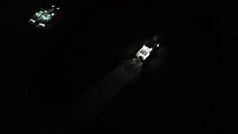 Mesmerizing Nighttime Maritime Scene: Drone Captures Boats Aflame with Ligh.. Stock Footage 325206111