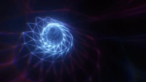 A mesmerizing pink and blue vortex with a geometric wireframe futuristic gl.. Stock Photos