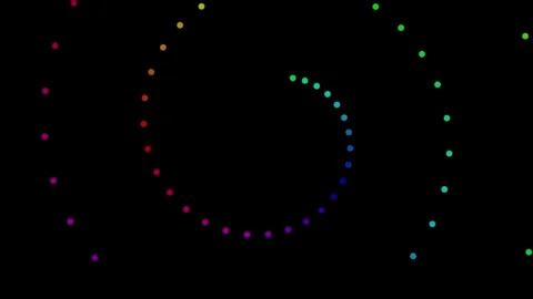 Mesmerizing rainbow spiral animation featuring colorful dots on a black back Stock Footage 318893570