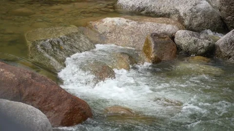 Mesmerizing scene of water in constant motion over rocky terrain. 스톡 동영상 262484809