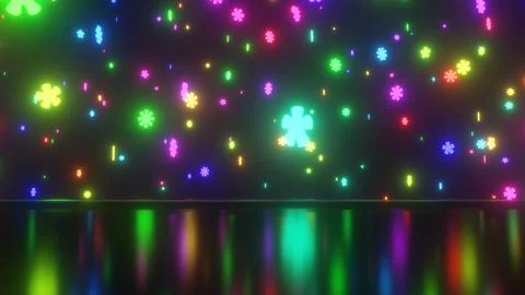 Mesmerizing Shower of Hippy Flowers Fall Above Shiny Gleaming Surface Stock Photos