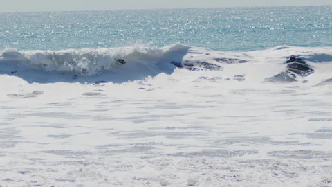 Mesmerizing Slow Motion Footage of Waves Crashing on the Beach - Stock Video Stock Footage 345006947