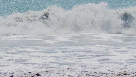 Mesmerizing Slow Motion Footage of Waves Crashing on the Beach - Stock Video Stock Footage 345006959