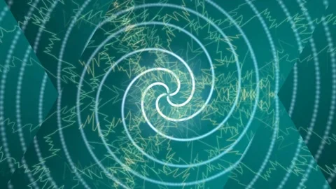 Mesmerizing spiral vortex with glowing lines and digital network effect in teal Stock Footage 330929186