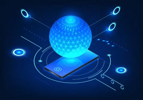 Mesmerizing technology picture featuring a mobile phone at its core. Above .. 스톡 일러스트