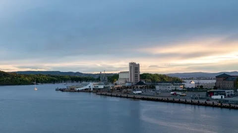 Mesmerizing Time-Lapse of Oslo Bay at Sunset with Yachts and Clouds Stock Footage 308194486