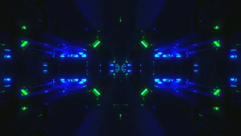 Mesmerizing tunnel video loop with blue and green lights creating an immers.. Stock Footage 319432569