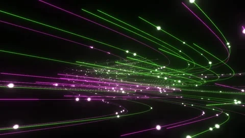 A mesmerizing video unfolds in a vast, dark void, dominated by swirling luminous Vídeo Stock 340300207