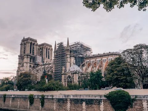 A mesmerizing view of a Cathedral Notre Dame de Paris with the Seine river, F Stock Photos