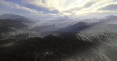 Mesmerizing view of mountain landscape under dramatic sky at dusk Stock Illustration