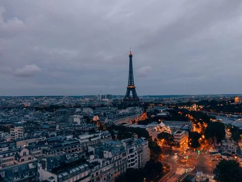 A mesmerizing view of Paris with the iconic Eiffel Tower in the center at a b Stock Photos