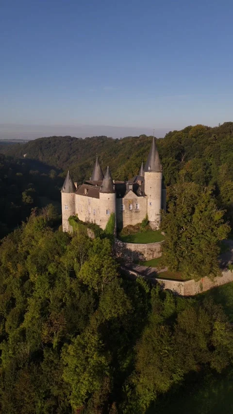 Mesmerizing views of Veves Castle perched in nature's embrace Stock Footage 295146047