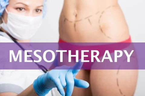 Mesoterapy written on a virtual screen. Internet technologies in medicine Foto stock