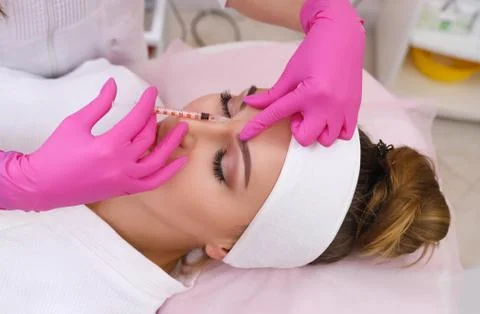 Mesotherapy injections in the face. Stock Photos