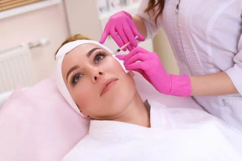 Mesotherapy injections in the face. Stock Photos