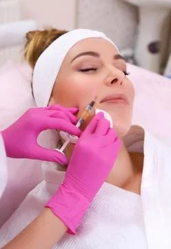 Mesotherapy injections in the face. Stock Photos