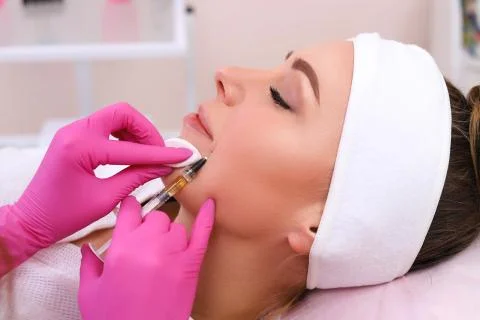 Mesotherapy injections in the face. Stock Photos