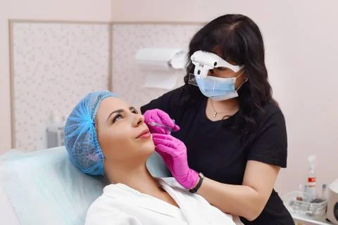 Mesotherapy injections in the face. Stock Photos