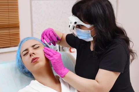 Mesotherapy injections in the face. Stock Photos