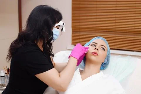 Mesotherapy injections in the face. Stock Photos