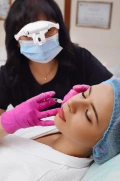 Mesotherapy injections in the face. Stock Photos