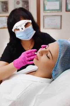 Mesotherapy injections in the face. Stock Photos