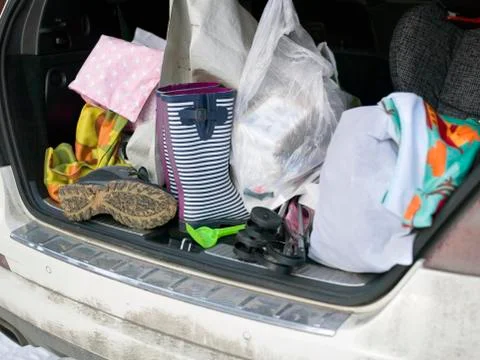 Mess in a car trunk Stockfoto's