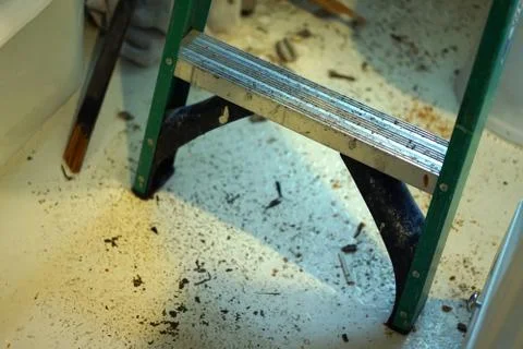 Mess on the floor during work. Stock Photos