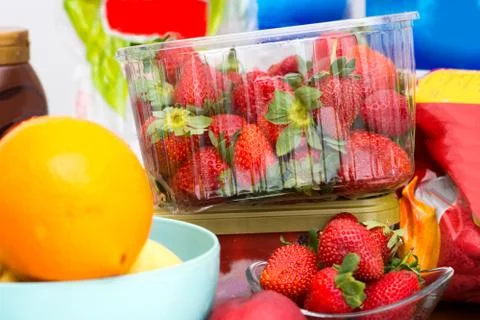 The mess on the kitchen table with fruits Stock Photos