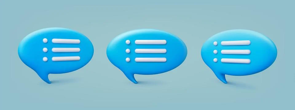 Message 3d bubbles vector icons. Voice speech balloons, different talk boxes Stockillustratie
