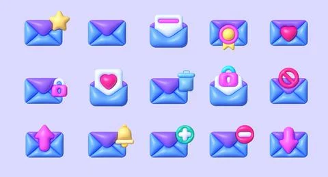 Message 3D Collection for web design. Mail 3d set. 3d business icon set. Message Stock Illustration
