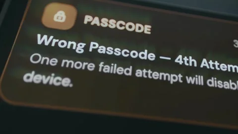 Message about Wrong Passcode 4th attempt to unlock a device Stock Footage 333824413