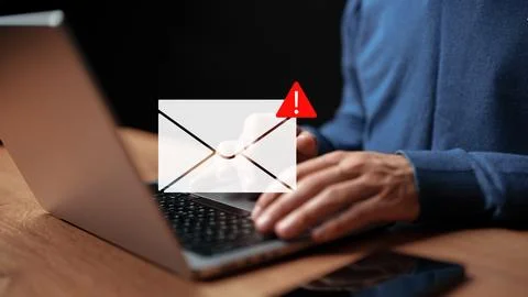 Message alert seen on laptop during online activity by user in home setting Stock Photos