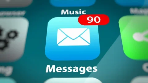 Message App Icon with Notifications Message Counter on Smart Phone Screen Stock Footage 118204217