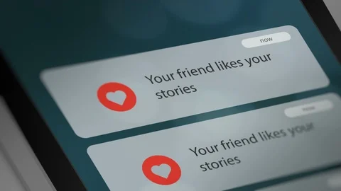 Message App with Like Stories Notification on Smart Phone Device Stock Footage 118997724