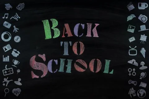 Message " Back to School " on blackboard Stock Photos