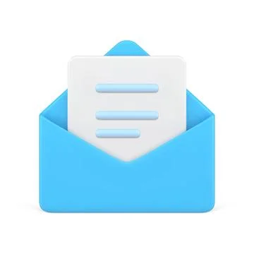 Message in blue 3d envelope. Marketing volumetric sheet of paper with text Illustrazione stock