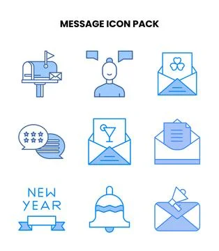Message Blue Icons Pack Stock Illustration