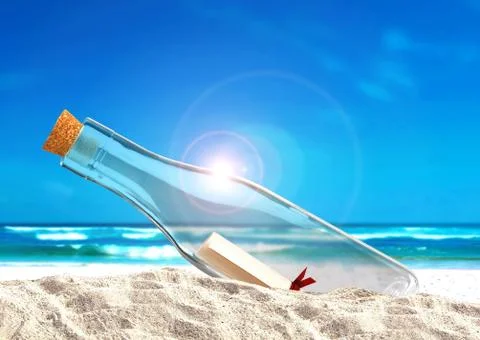 Message in the bottle at beach Stock Photos