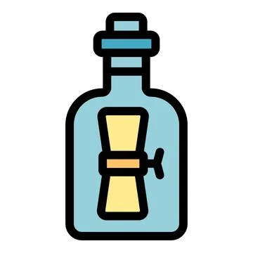 Message in a bottle with cork lid floating on the sea Stock Illustration