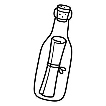 Message in a bottle drawing Stock Illustration