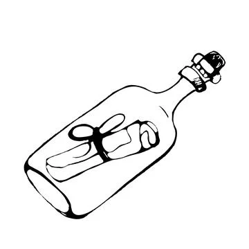 Message in bottle engraving vector illustration. Bottle from the sea with a Stock Illustration