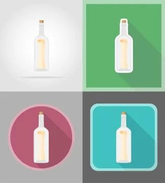 Message in the bottle flat icons vector illustration Stock Illustration