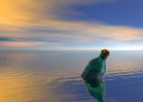 Message in a bottle floating on ocean Stock Photos